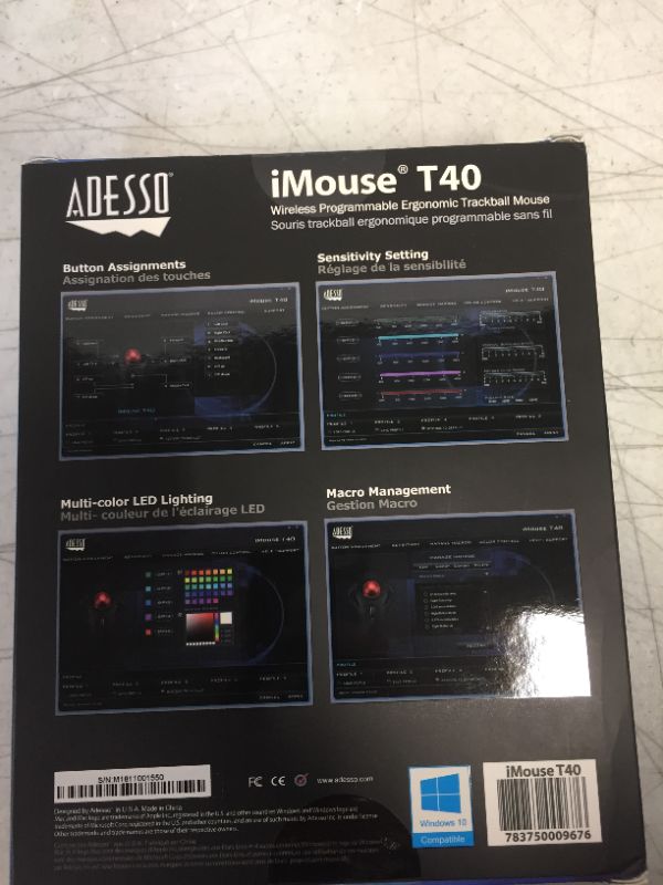 Photo 5 of Adesso iMouse T40 Wireless Ergonomic Finger Trackball Mouse with Nano USB Receiver, Programmable 7 Button Design, and 5 Level DPI Switch, for Left and Right Hand **FACTORY SEALED**
