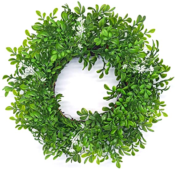 Photo 1 of 13 inch Boxwood Wreath Round Artificial Wreath Green Leaves Wreath for Door Wall Window Decoration or Candle Ring
