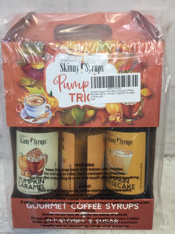 Photo 2 of 
Jordans Sugar Free Skinny Syrups 3 Pack: Pumpkin Spice, Pumpkin Caramel, Pumpkin Cheesecake
Expires 7/26/2023