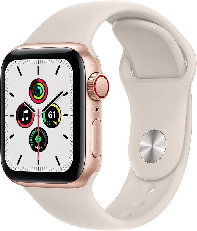 Photo 1 of Apple Watch SE (GPS + Cellular, 40mm) Gold Aluminum Case with Starlight Sport Band
