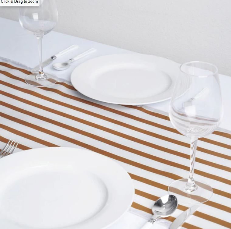 Photo 1 of 12"x108" Gold White / Gold Stripes Satin Table Runner (10 Pack)