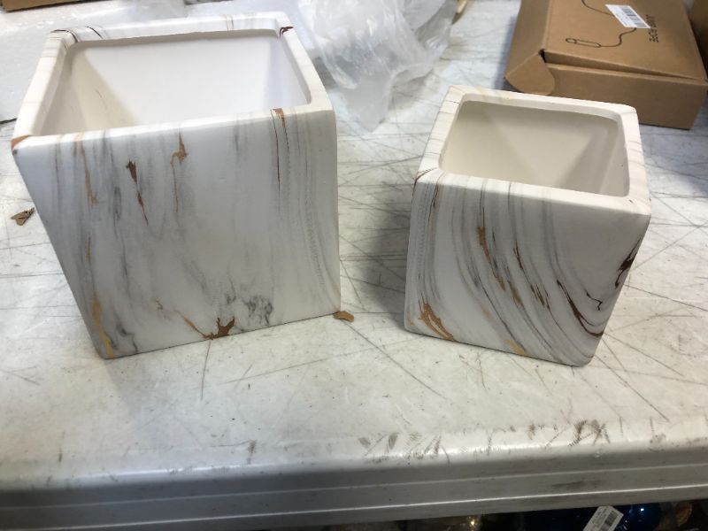 Photo 1 of 2 PACK OF CERAMIC SQUARE POTS WITH MARBLE PATTERN  5X5 AND 4X4