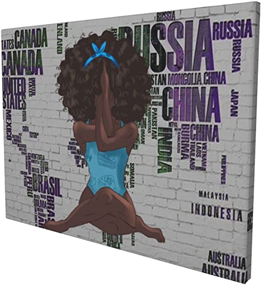 Photo 1 of African American Women Canvas Wall Black Afro Girl Yoga Wall Art Decor Pictures Frameless Decorative Painting for Room Bedroom Living Bathroom Office 12 X 16 Inch
