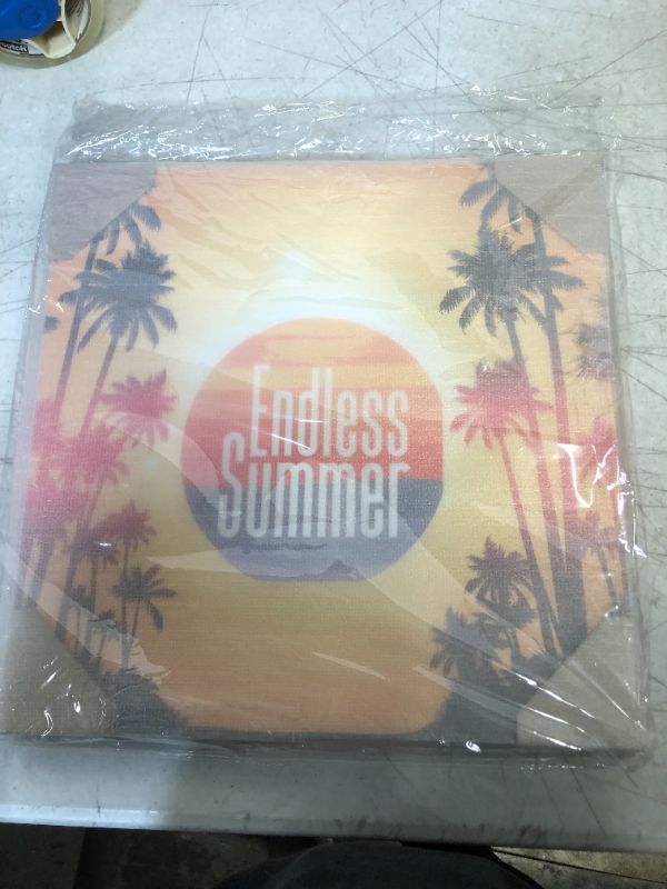 Photo 3 of Badger Track Endless Summer written on Multi color Sun behind the Palm trees. Wall Canvas Framed Wall Art Modern Artwork for Living Room, Bedroom Decoration.
