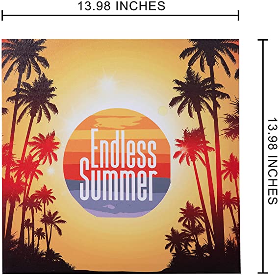 Photo 2 of Badger Track Endless Summer written on Multi color Sun behind the Palm trees. Wall Canvas Framed Wall Art Modern Artwork for Living Room, Bedroom Decoration.
