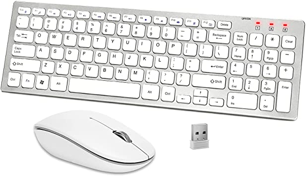 Photo 1 of Wireless Keyboard and Mouse Combo, Ergonomic Portable Slim Keyboard Sleek 2.4 GHz USB Receiver Full Size Keyboard Mouse Set for PC Desktop Computer Tablet Smart TV Mac -White Silver
