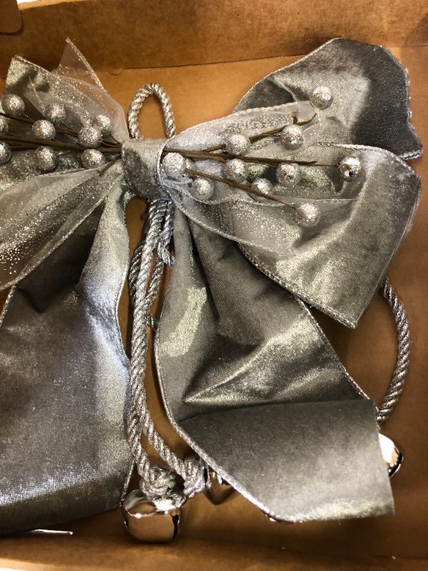 Photo 2 of Christmas Tree Topper with Jingle Bells, Ribbon Bow Topper for Tree ,Xmas Ornaments for Holiday Decor, Great Gift Christmas Decoration,12x14 Inches, Gray
