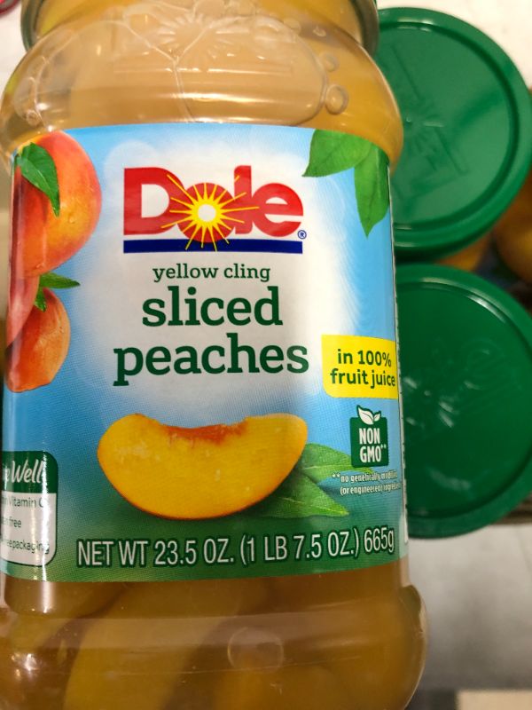 Photo 2 of Dole Yellow Cling Sliced Peaches in 100% Fruit Juice, 23.5 Oz Resealable Jars, 8 Count --- EXP 11/28/2021 --- PRODUCT IS SAME JUST DIFFERENT COLOR FROM STOCK PHOTO 
