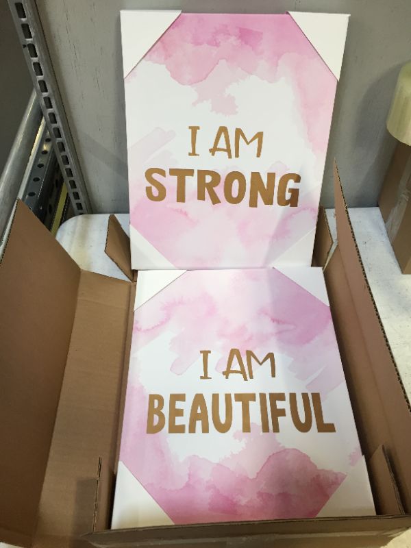 Photo 2 of Artisan Home I Am Strong & Beautiful | 2 Canvas Prints | Motivational & Inspirational Quote Wall Art | Ready to Hang | 11" L x 14" H x 1.25" D Each
