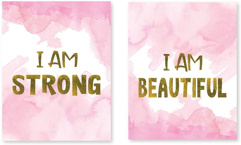 Photo 1 of Artisan Home I Am Strong & Beautiful | 2 Canvas Prints | Motivational & Inspirational Quote Wall Art | Ready to Hang | 11" L x 14" H x 1.25" D Each
