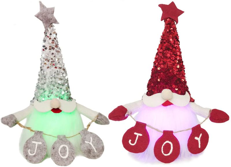 Photo 1 of Christmas Gnomes Lighted Decorations Swedish Tomte-2Pcs Handmade Holiday Plush Gnome Elf Ornaments Scandinavian Home Decor and Gifts Love for Men/Women
