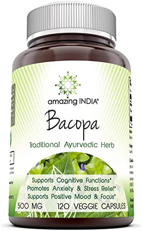Photo 1 of Amazing India Bacopa 500 mg 120 Veggie Capsule (Non-GMO) - Supports Memory and Learning - Promotes a Healthier State of Mind*
