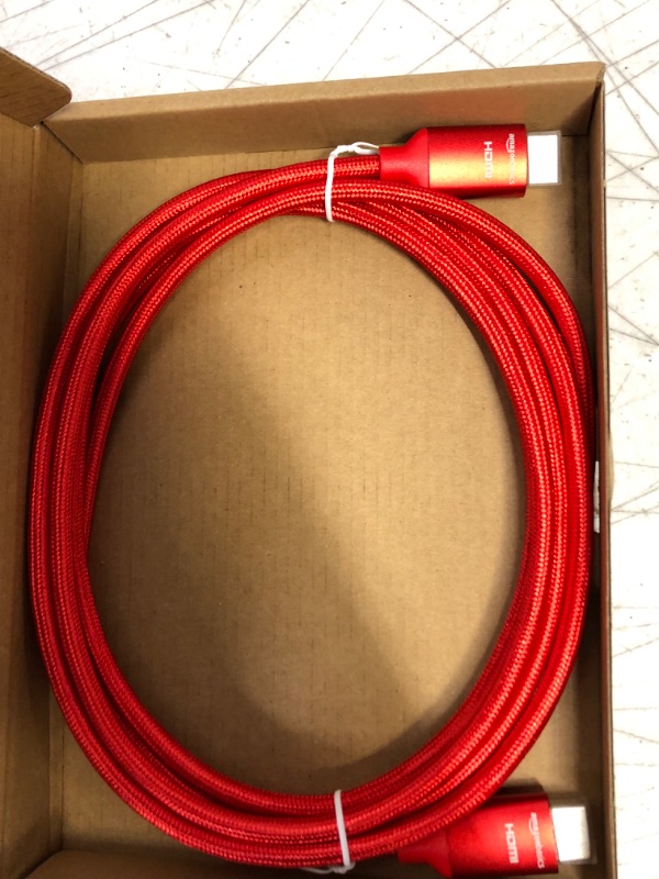 Photo 2 of Amazon Basics 10.2 Gbps High-Speed 4K HDMI Cable with Braided Cord, 10-Foot, Red
