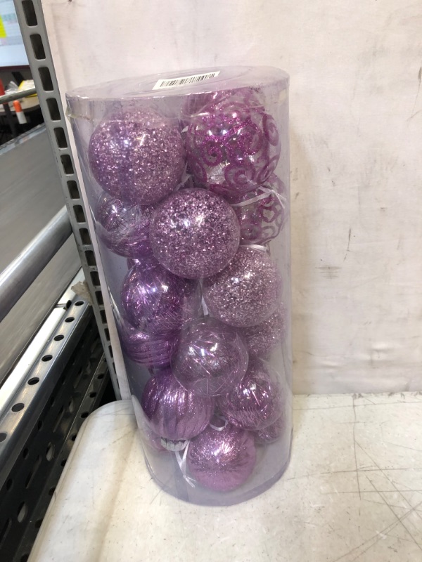 Photo 2 of 24ct Christmas Ball Ornaments Shatterproof Large Clear Plastic Hanging Ball Decorative with Stuffed Delicate Decorations (70mm/2.76" Light Purple)
