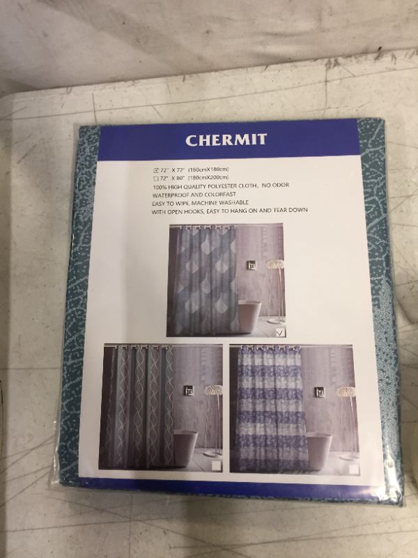 Photo 2 of Chermit Shower Curtains Traditional Leaf Shower Curtain Set, Waterproof Fabric Shower Curtains for Bathroom, Durable and Washable with 12 Plastic Hooks, 72X72 Inch, Cyan-Blue Leaves
