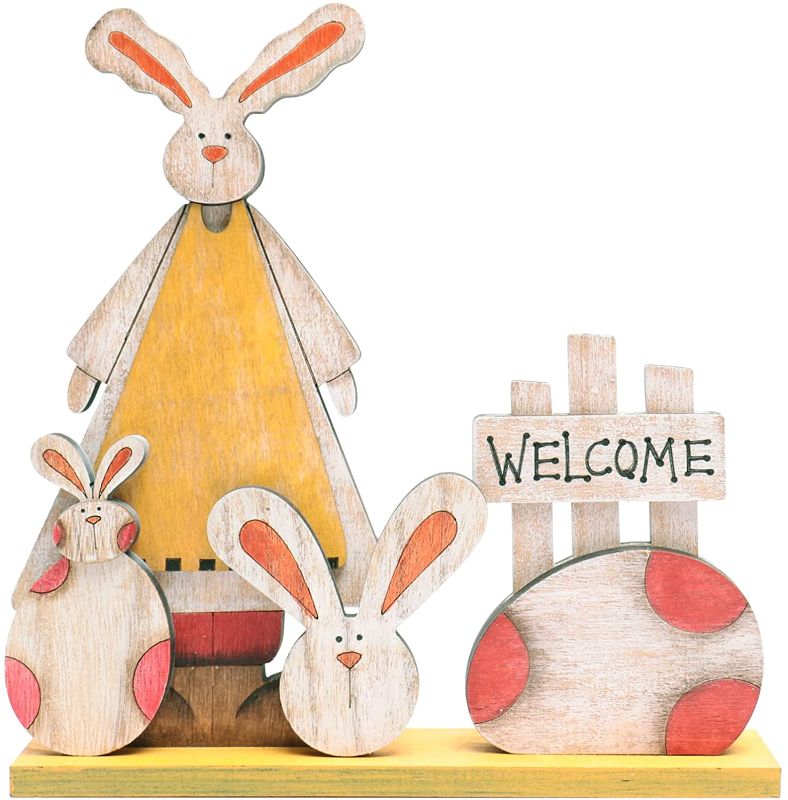 Photo 1 of .SY Super Bang Easter Decorations, Rustic Wooden Bunny Tabletop Easter Decoration for Indoor, for Farmhouse Home Party Spring Holiday Decor, Gifts - Family.
