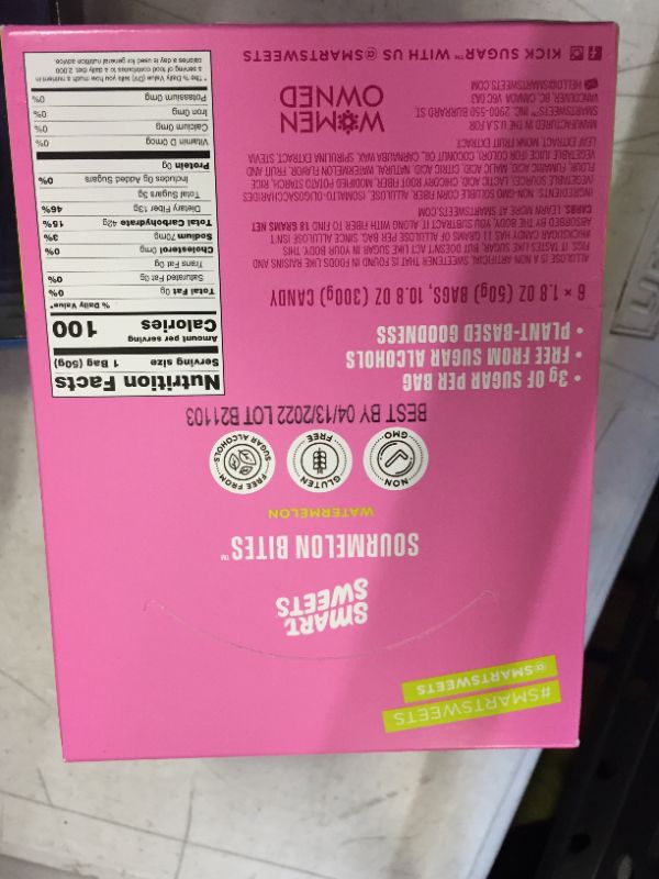 Photo 6 of  SmartSweets Sourmelon Bites, Candy with Low Sugar (3g), Low Calorie, Plant-Based, Free from Sugar Alcohols, No Artificial Colors or Sweeteners, Pa
exp 4/13/2022 (factory sealed)