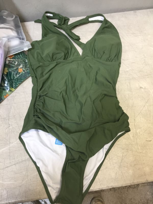 Photo 2 of Mossy Green Ruched One Piece Swimsuit medium 
