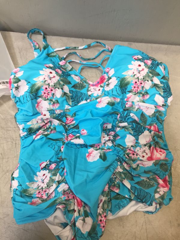 Photo 2 of Blue Floral Plus Size One Piece Swimsuit 1x
