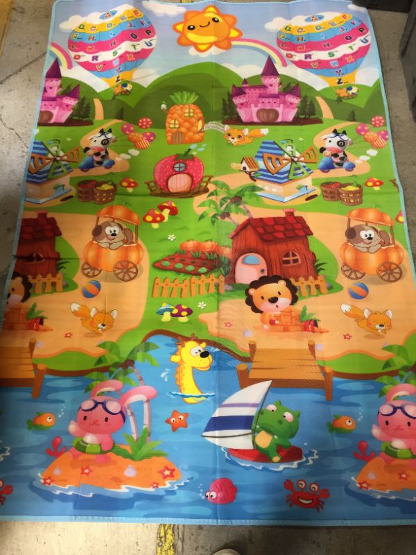 Photo 2 of FLAT BABY PLAY MAT LETTERS ACTIVITY SIDE  (69X47 INCHES ) --- SEE PHOTOS FOR DAMAGE/SMALL RIP 
