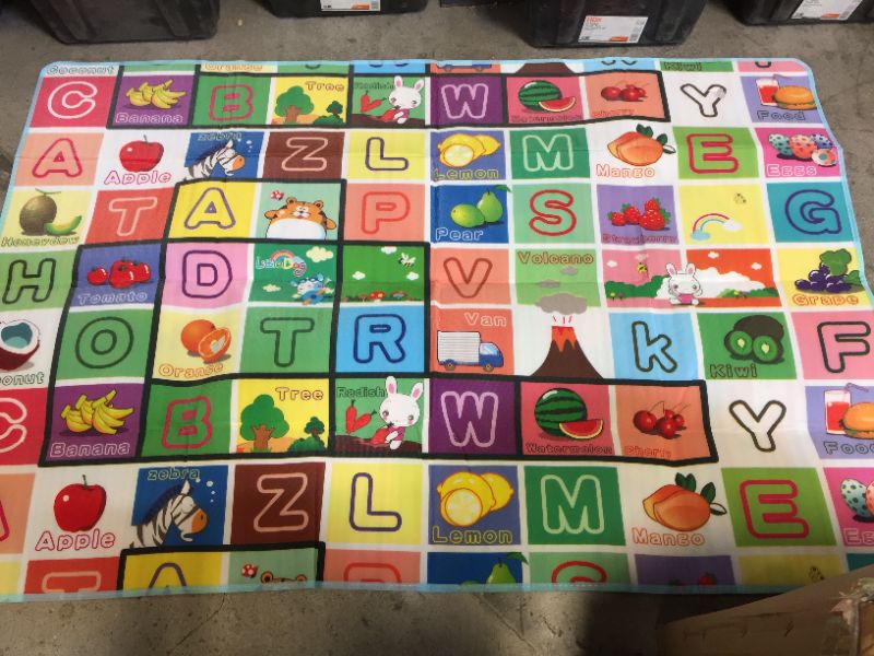Photo 1 of FLAT BABY PLAY MAT LETTERS ACTIVITY SIDE  (69X47 INCHES ) --- SEE PHOTOS FOR DAMAGE/SMALL RIP 