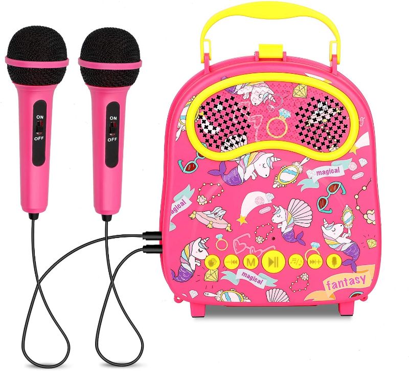 Photo 1 of Kids Karaoke Machine with 2 Microphones for Girls Children Singing Machine Toddler Bt Karaoke Music Toy for Birthday
