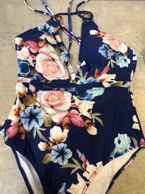 Photo 2 of Blue Floral Strappy One Piece Swimsuit Size Large NEW