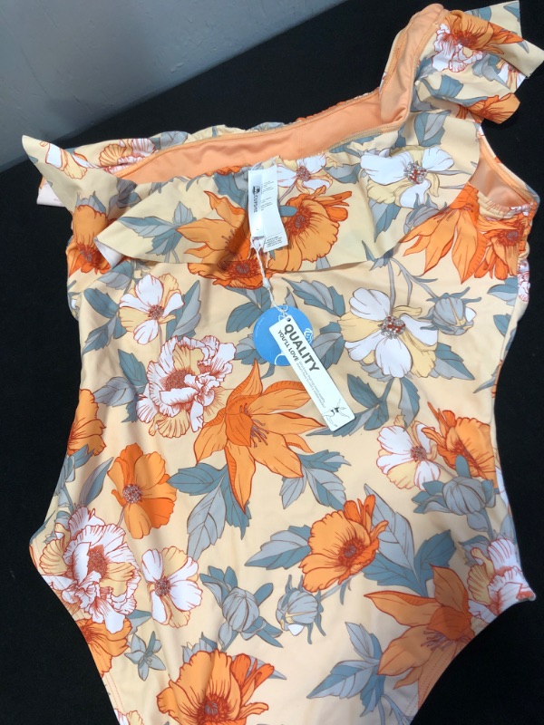 Photo 1 of Orange Floral One piece Bathing Suit Swimwear Size L NEW