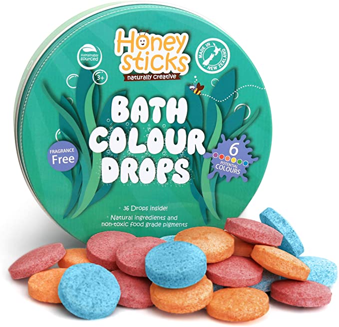 Photo 1 of Honeysticks Bath Color Tablets for Kids - Non Toxic Bathtub Color Drops Made with Natural and Food Grade Ingredients - Fragrance Free - Fizzy, Brightly Colored Bathtime Fun, Great Gift Idea - 36 Drops
