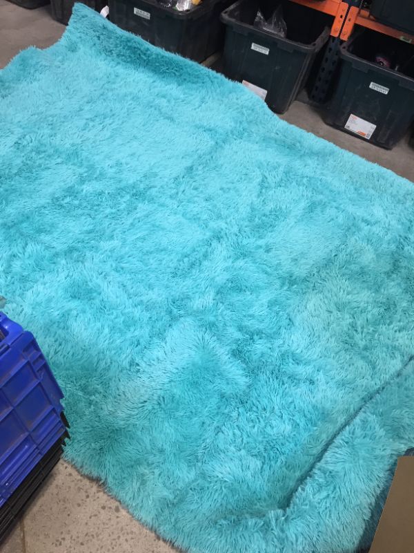 Photo 1 of 8X5 ft blue area rug - has a few stains 