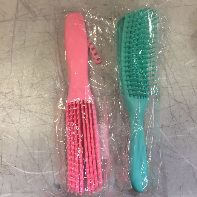 Photo 2 of 2 PACK (PINK AND GREEN) Detangling Brush for Black Natural Hair - Detangler Brush for Curly Hair, Afro Textured 3a to 4c Kinky Wavy for Wet/Dry/Long Thick Curly Hair
