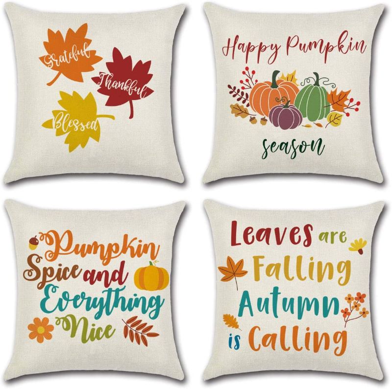 Photo 1 of DAZONGE Fall Decor for Home | Fall Pillow Covers 18 x 18 Inches | Set of 4 Farmhouse Throw Pillowcase Thanksgiving Decorations | Grateful Linen Cushion Covers for Sofa, Couch, Bed, Car
