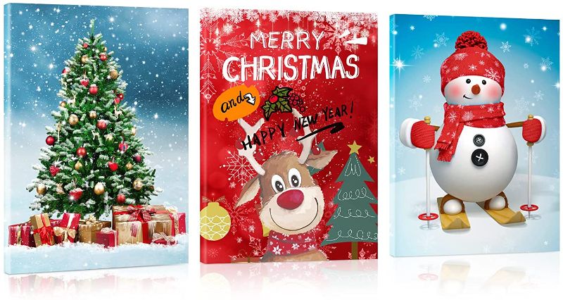 Photo 1 of Christmas Painting Picture Wall Decor 3PCS, Merry Christmas Wall Art Hanging Poster Canvas with Christmas Tree Snowman Deer for Home Bedroom Office Bathroom Living Room Gift Idea-12 x 16inx3pcs
