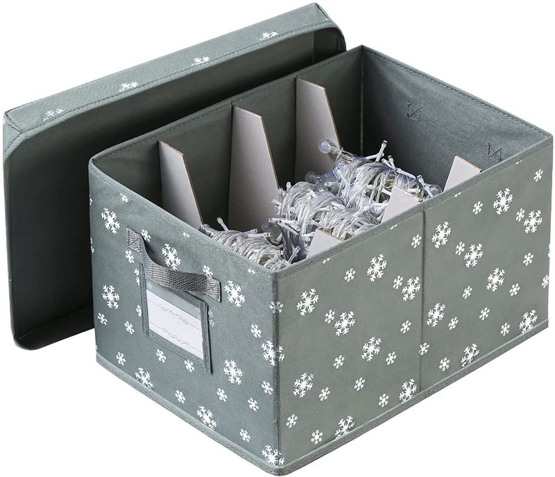 Photo 1 of Christmas Light Storage Box with 3 Cardboard Wraps[1-pack] Xmas Holiday Light Bulbs Storage Containers Christmas Light Storage Organizers (Gray)
