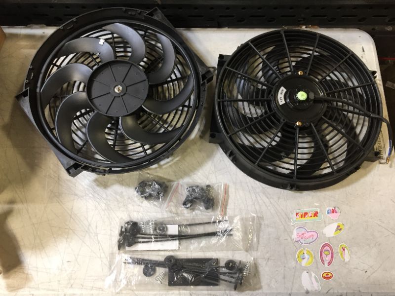 Photo 1 of  Black Universal Electric Radiator Slim Fan Push/Pull 12V + Mounting Kit (14 Inch) 2 Pack 
