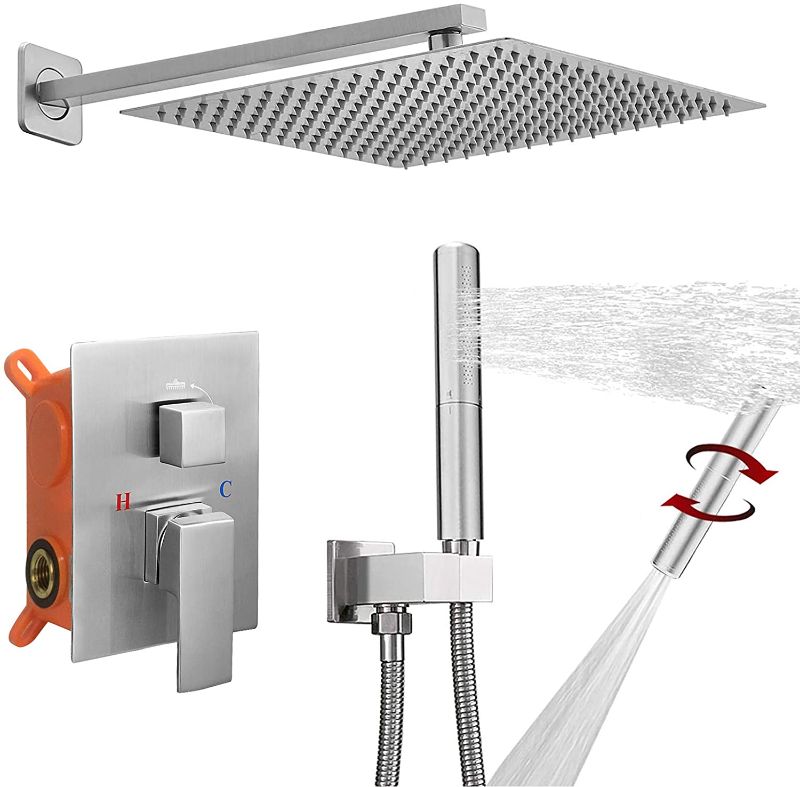 Photo 1 of BESy Shower System with 12 Inch Rain Shower Head and Handheld Wall Mounted, High Pressure Rainfall Shower Faucet Fixture Combo Set with 2 in 1 Handheld Showerhead for Bathroom, Brushed Nickel
