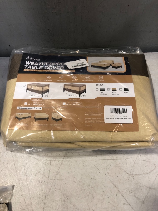 Photo 1 of Asinking Veranda Rectangular/Oval Patio Table Cover, Heavy Duty Waterproof Outdoor Furniture Covers 72" Wx 44" Dx 23" H, 600D UV-Coated Tough Canvas Outdoor Table Cover with Air Vents, Khaki & Brown
