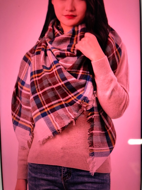 Photo 2 of QBSM Women Plaid Blanket Winter Warm Scarf Oversized Cozy Tartan Chunky Wrap Shawl Cape
