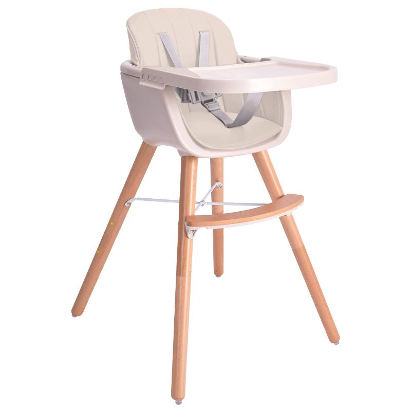 Photo 1 of Baby High Chair,Wooden High Chair with Removable Tray and Adjustable Legs for Baby/Infants/Toddlers, Cream
