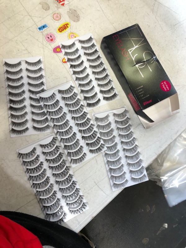 Photo 2 of Eliace Eyelashes, 50 Pairs 5 Styles 3D Mink Lashes Natural Look Wispy Cat Eye Lashes Bulk, Handmade False Eyelashes Set Makeup Professional Fake Eyelashes Pack, Light & Soft & False Lashes Tweezers MISSING TWEEZERS 
