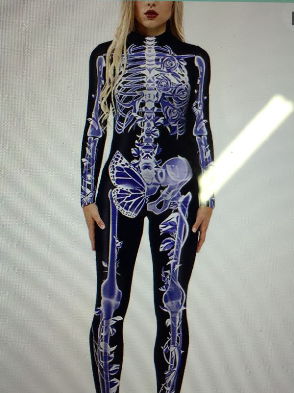 Photo 1 of PINK QUEEN WOMENS HALLOWEEN COSTUME SKULL SKELETON ONE PIECE SIZE LARGE 