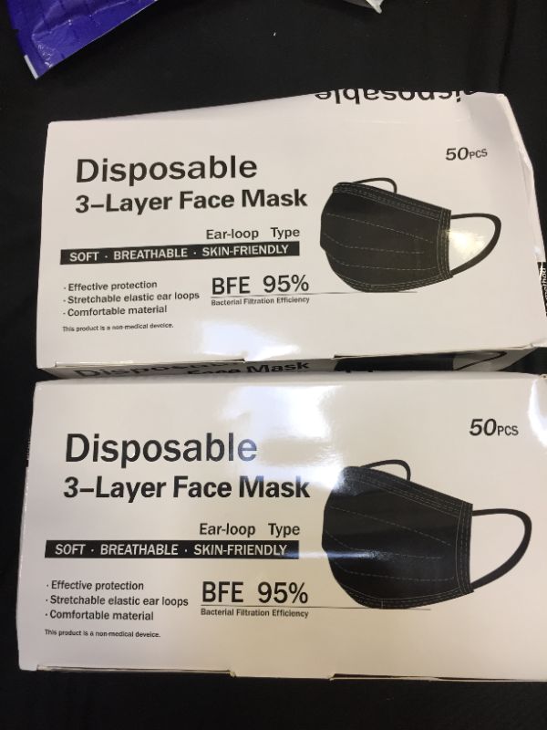 Photo 2 of 100 pieces black disposable facemask 