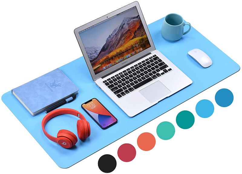 Photo 1 of Non-Slip Desk Pad (35.4 x 17"), Waterproof Mouse Pad, PU Leather Desk Mat, Office Desk Cover Protector, Desk Writing Mat for Office/Home/Work/Cubicle (Deep Sky Blue)