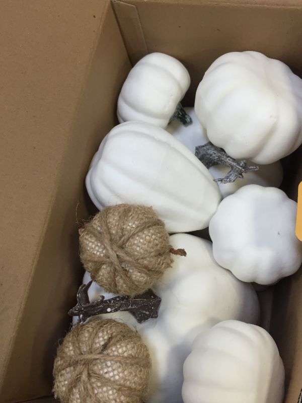 Photo 1 of 
AOLIGE 12 PCS White Pumpkins Decoration Fall Harvest Assorted Fake Pumpkins for Halloween Thanksgiving
