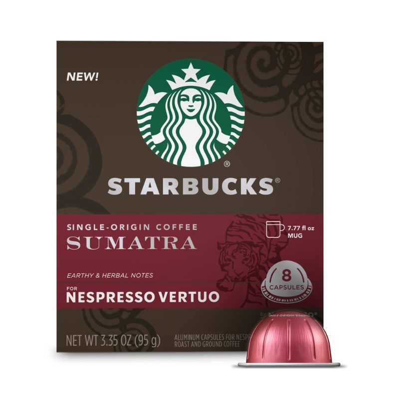 Photo 1 of 
Starbucks Coffee Capsules for Nespresso Vertuo Machines — Dark Roast Single-Origin Sumatra — 1 Box (8 Coffee Pods)
exp 12/05/2021 (factory sealed)