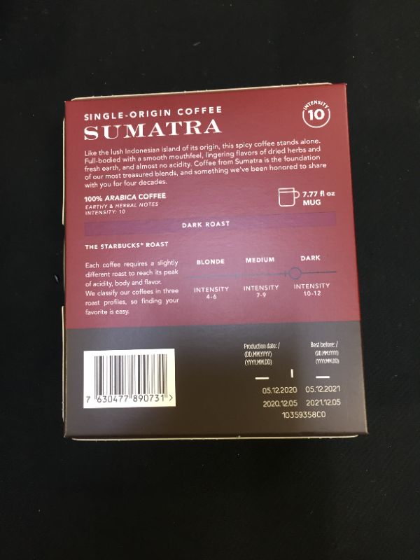 Photo 3 of 
Starbucks Coffee Capsules for Nespresso Vertuo Machines — Dark Roast Single-Origin Sumatra — 1 Box (8 Coffee Pods)
exp 12/05/2021 (factory sealed)