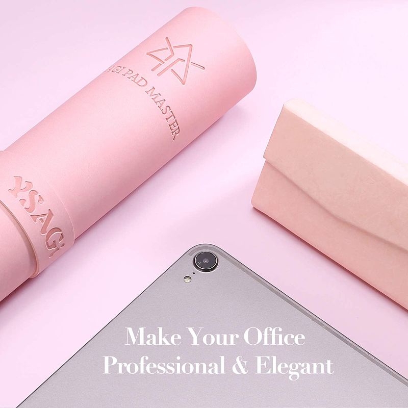 Photo 1 of Leather Desk Pad, Non-Slip Office Desk Protector, Easy Clean Waterproof Non Sticky Desk Mat, Laptop Mouse Pad (Pink, 31.5" x 15.7")