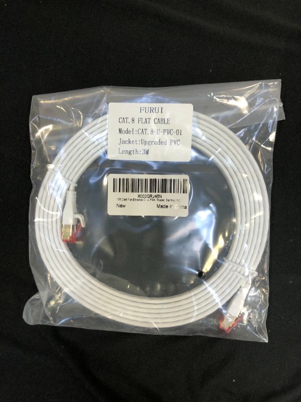 Photo 2 of 10ft Cat8 Flat Ethernet Cable, FURUI Cat8 Flat Cable 28AWG, Indoor & Outdoor High Speed 40Gbps 2000Mhz, Weatherproof U/FTP UV Resistant for Xbox, PS4, Router, Gaming, PC