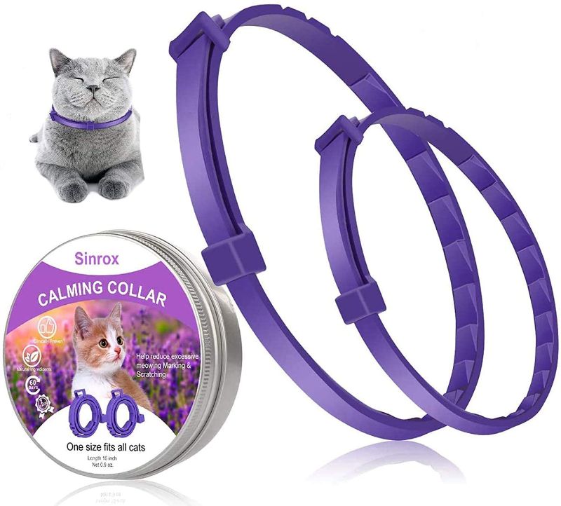 Photo 1 of Adjustable Calming Collar for Cats 2 Pack, Anxiety Relief Natural Pheromone, Waterproof Dog Calm Collar Size Up to 15 Inches with 60 Days Long Lasting Effects