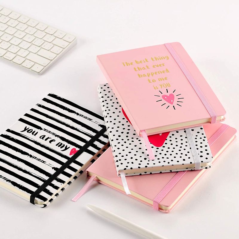 Photo 1 of 4 Pack Composition Notebooks, Journal Travelers Diary Notebooks Personalized Hard Cover Notebooks with Elastic Band, notebook journal for women,Cute Notebooks,kawaii notebooks for school lined paper A5 notebooks.